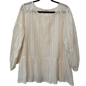 WORLD MARKET Ivory Gold Metallic Cotton Women peasant Shabby Chic Boho Top L/XL